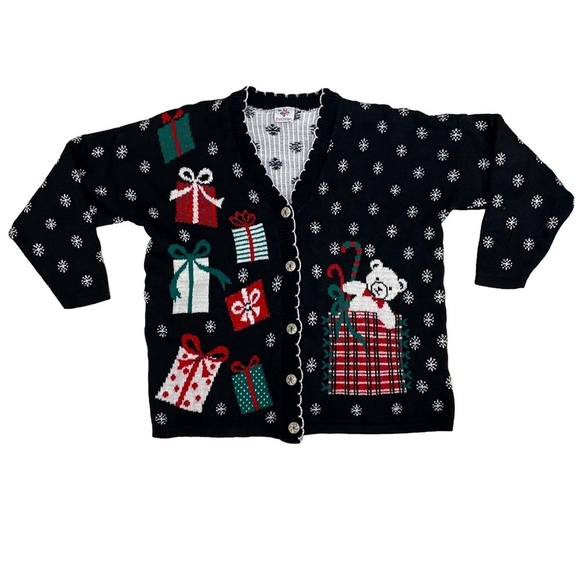 Christmas Sweater Button Cardigan Nutcracker Black Green Red Women’s Size Large - Picture 1 of 10